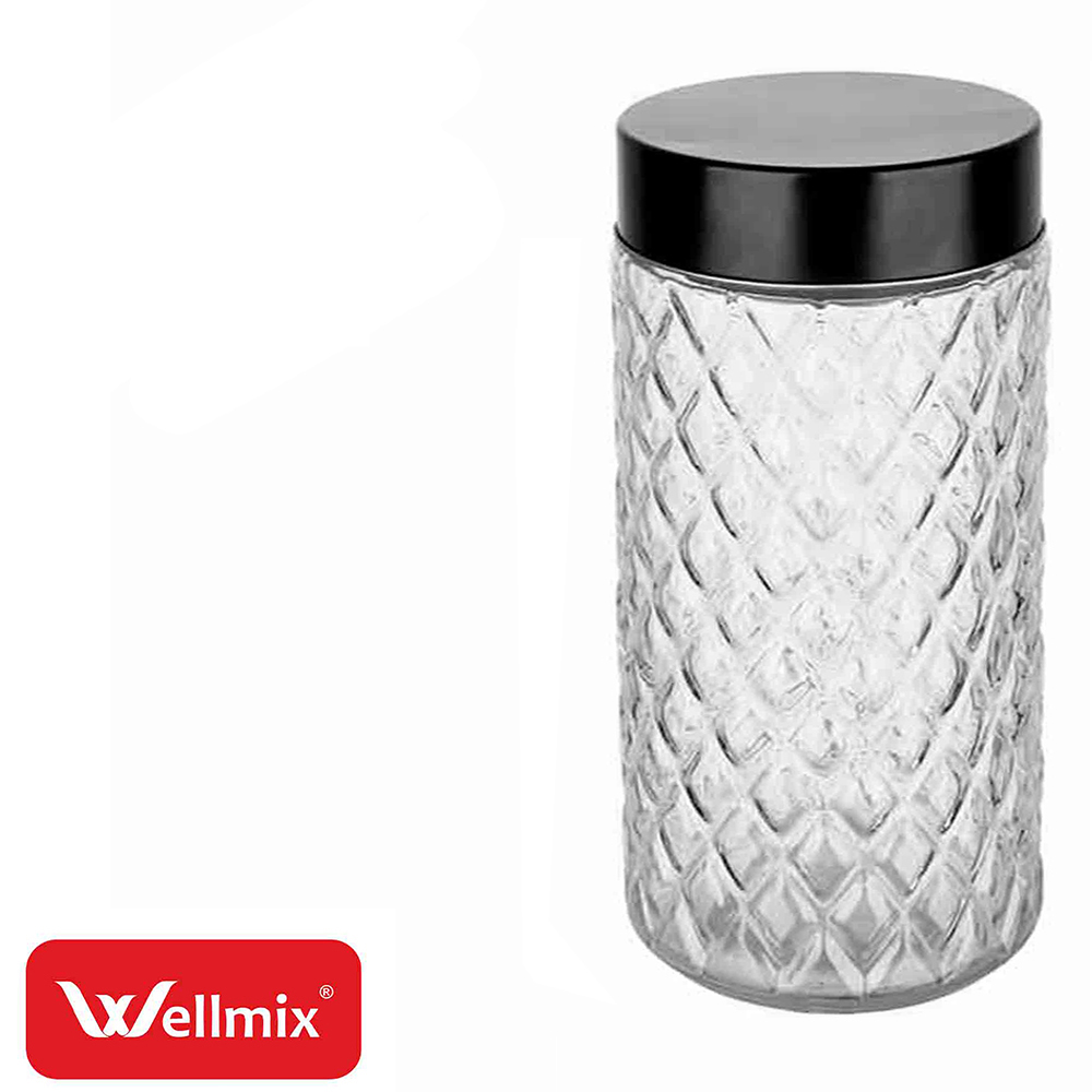 POTE DE VIDRO REDONDO LOSANGO COM TAMPA DE METAL BLACK DIAMOND 1,1L
