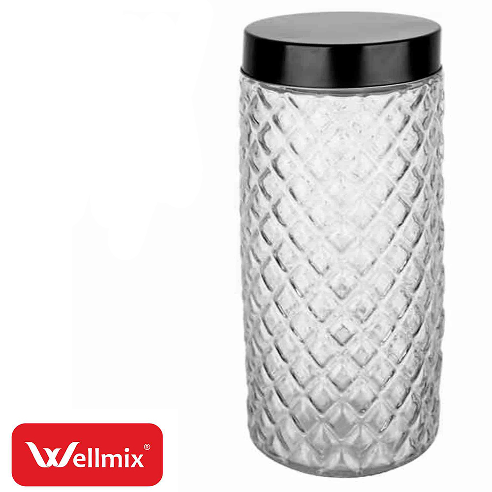 POTE DE VIDRO REDONDO LOSANGO COM TAMPA DE METAL BLACK DIAMOND 1,6L