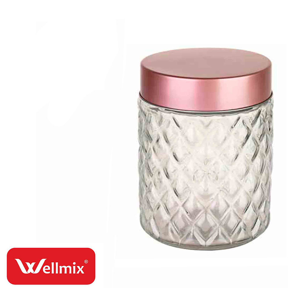 POTE DE VIDRO REDONDO LOSANGO COM TAMPA DE METAL CHAMPAGNE DIAMOND 800ML