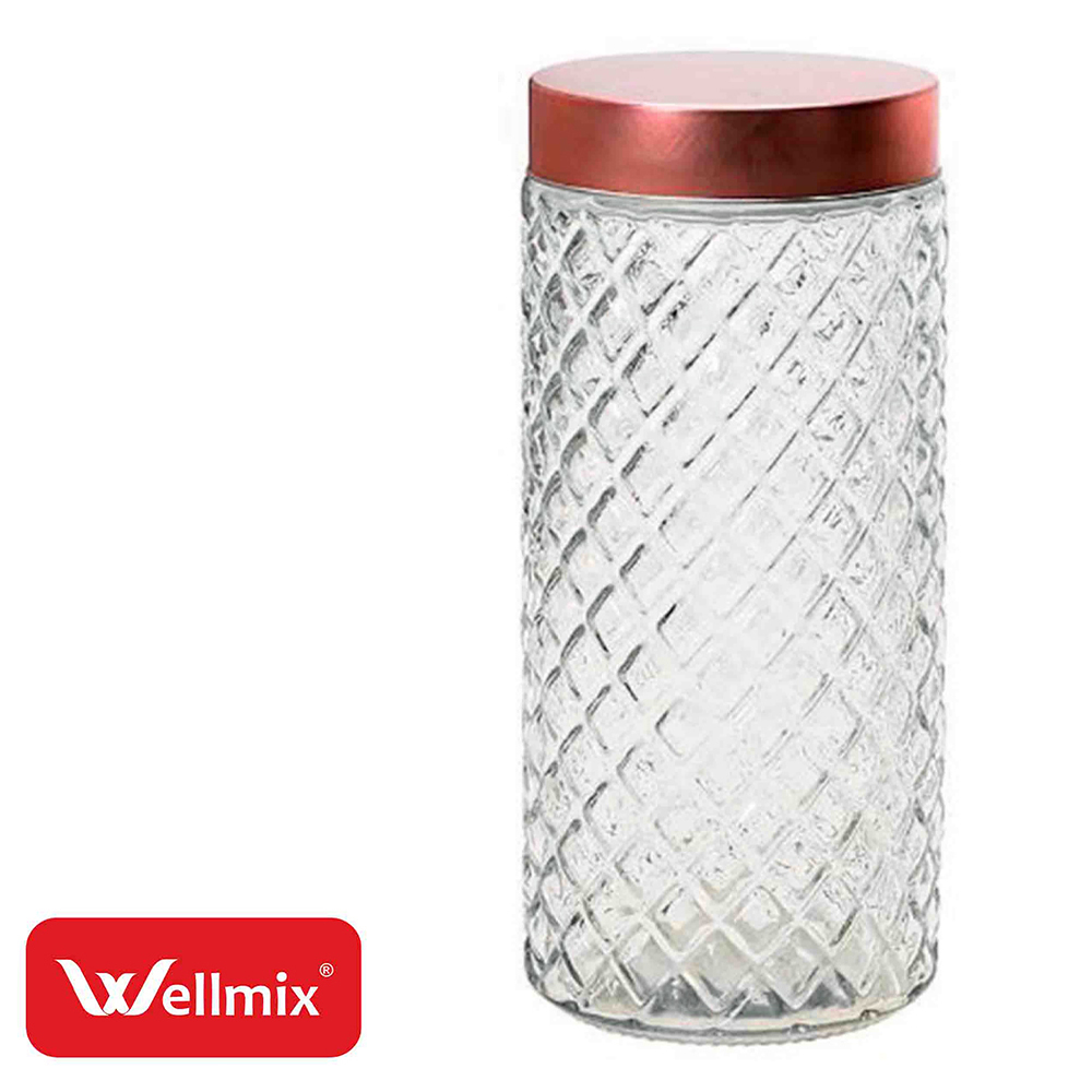 POTE DE VIDRO REDONDO LOSANGO COM TAMPA DE METAL ROSE GOLD DIAMOND 1,1L