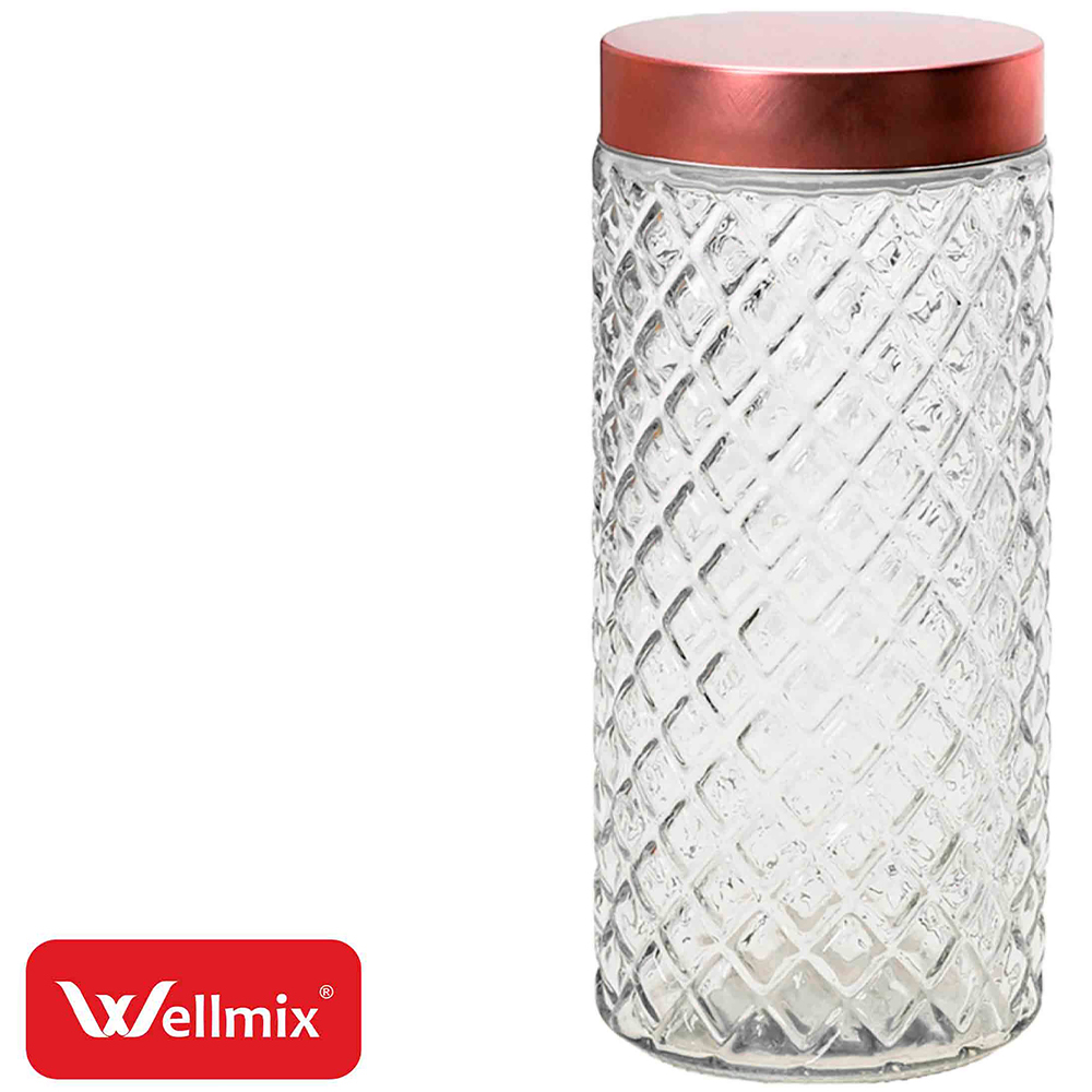 POTE DE VIDRO REDONDO LOSANGO COM TAMPA DE METAL ROSE GOLD DIAMOND 1,6L