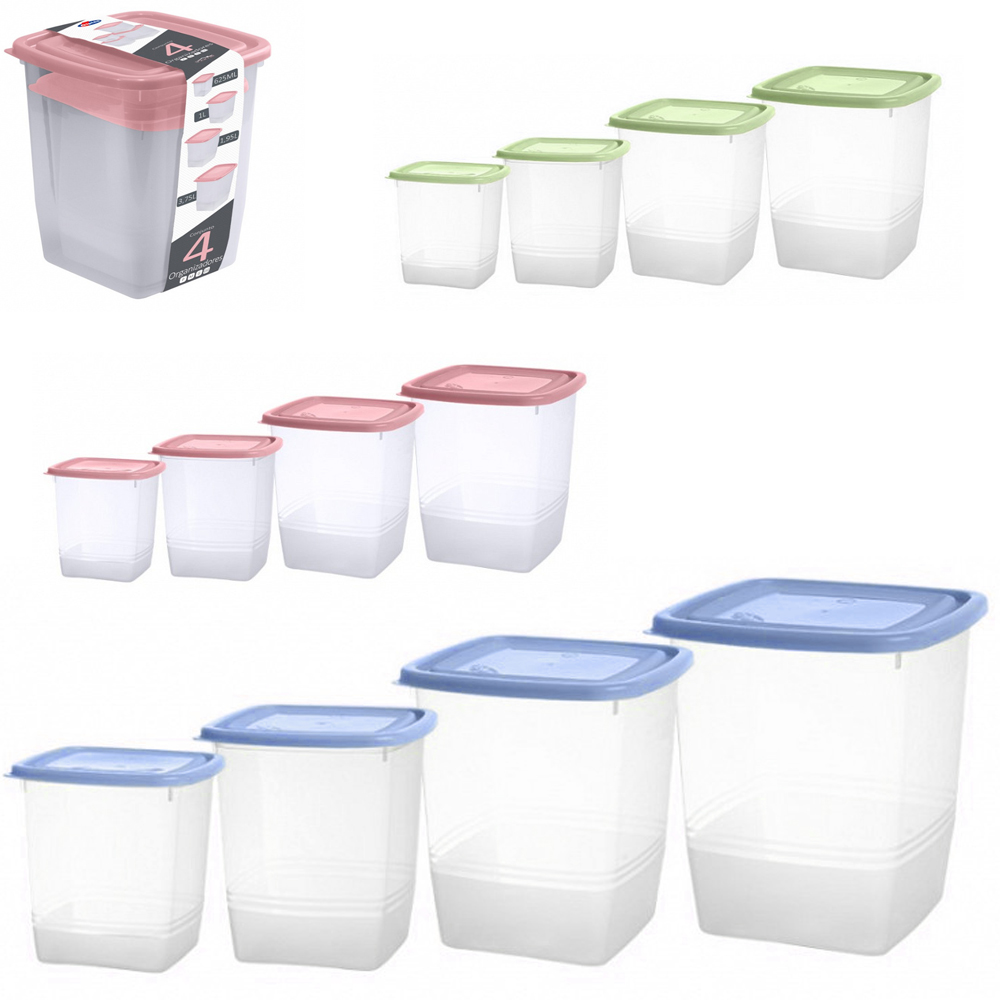 CONJUNTO DE ORGANIZADOR DE PLASTICO QUADRADO PMG / GG HOME COM TAMPA 4 PECAS 3600 / 1950 / 1000 / 625ML 