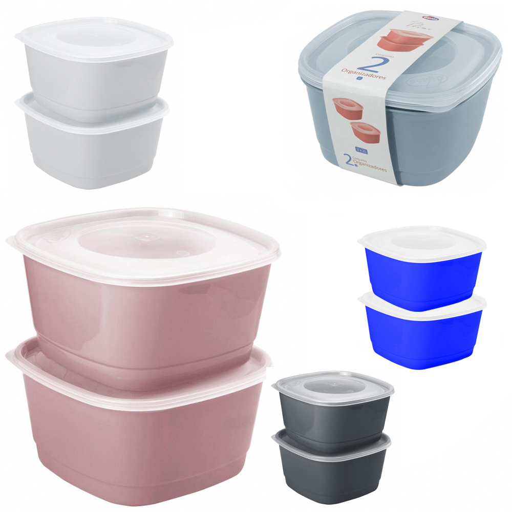 CONJUNTO DE ORGANIZADOR DE PLASTICO QUADRADO G PRIME COM TAMPA 2 PECAS 2L