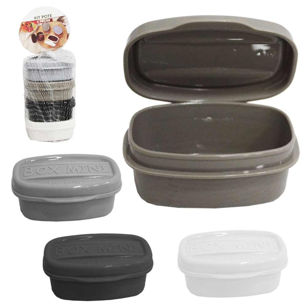 CONJUNTO DE MINI POTE DE PLASTICO OVAL COM TAMPA 4 PECAS 50ML NA REDE
