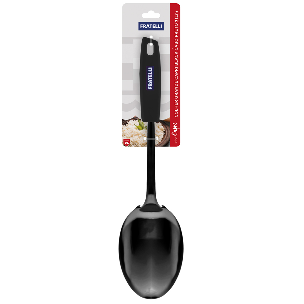 OLHER DE ARROZ CAPRI BLACK INOX CABO PLASTICO PRETO 31X7CM