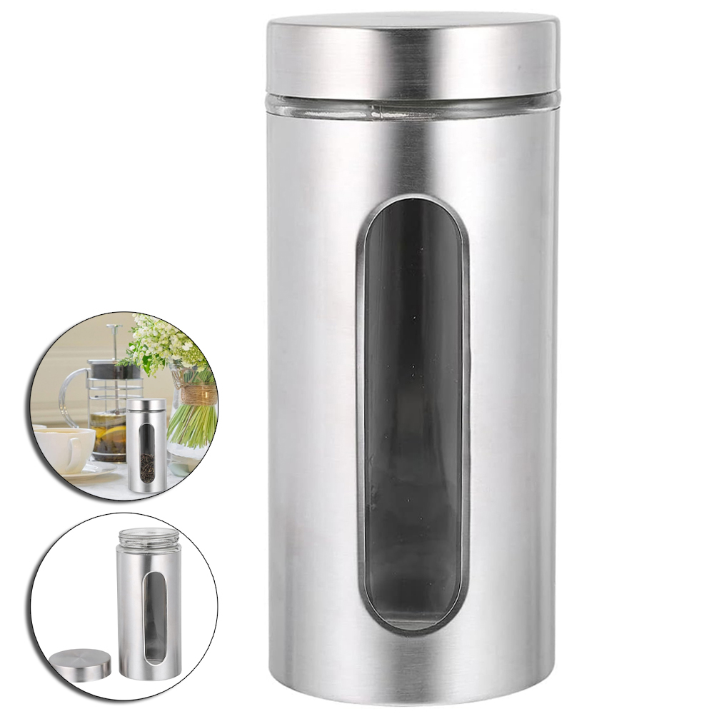 POTE DE VIDRO / INOX REDONDO PARA MANTIMENTOS COM VISOR + TAMPA DE ROSCA 1,25L