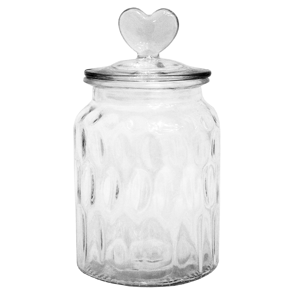 POTE DE VIDRO REDONDO COM TAMPA HERMETICA CORACAO 950ML