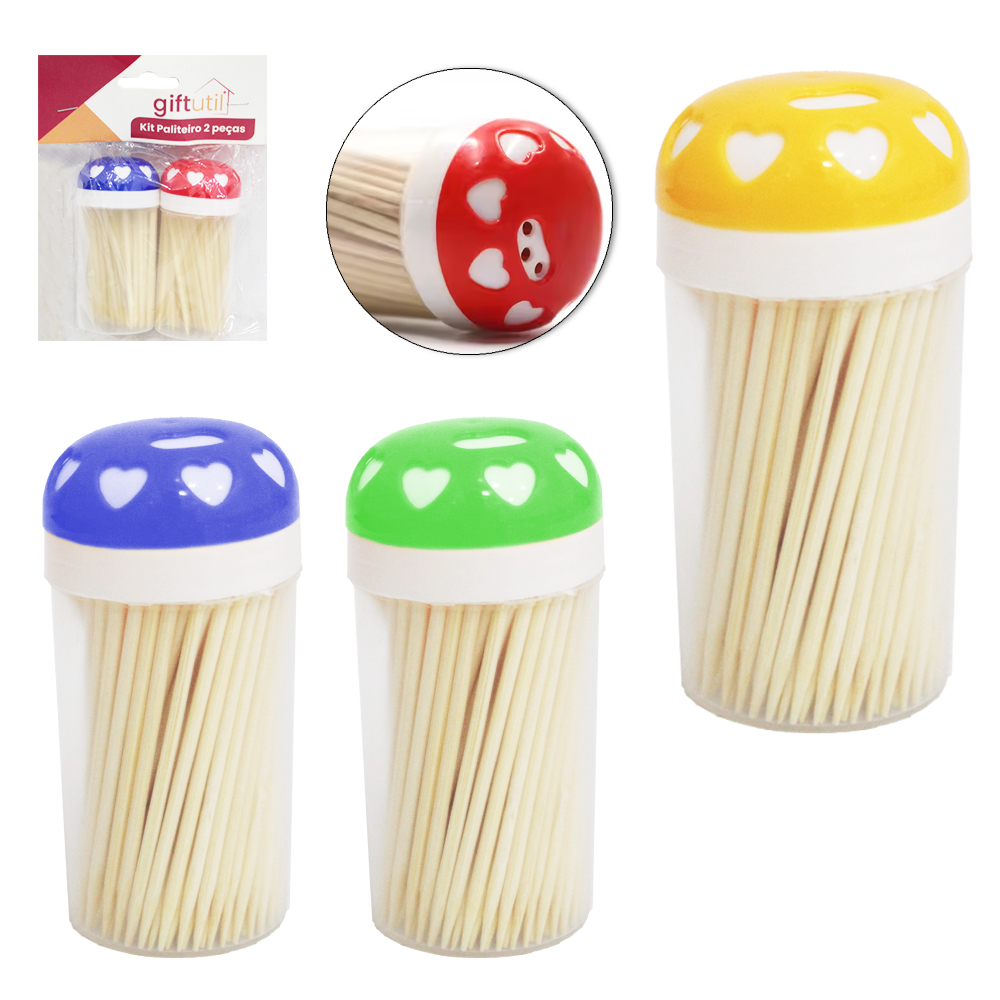 PALITEIRO DE PLASTICO COM 2 PECAS + 174 PALITOS DE BAMBU 7,5X3,5CM DE Ø 