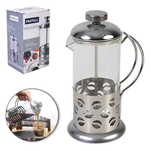 CAFETEIRA FRANCESA / CHALEIRA DE VIDRO 350ML COM TAMPA E BASE DE INOX
