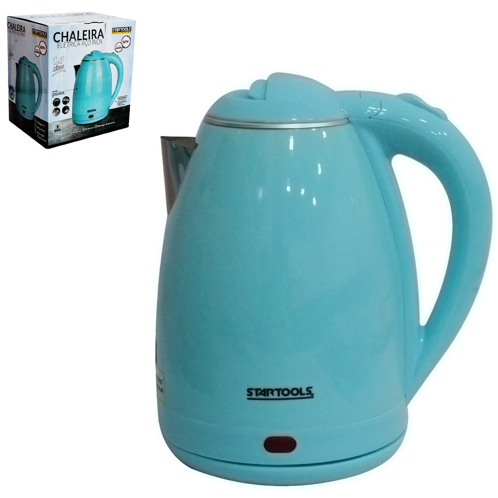 CHALEIRA JARRA ELETRICA DE INOX AZUL BEBE COM BASE REMOVIVEL + ALCA E LED INDICATIVO 1,8 LTS 127V