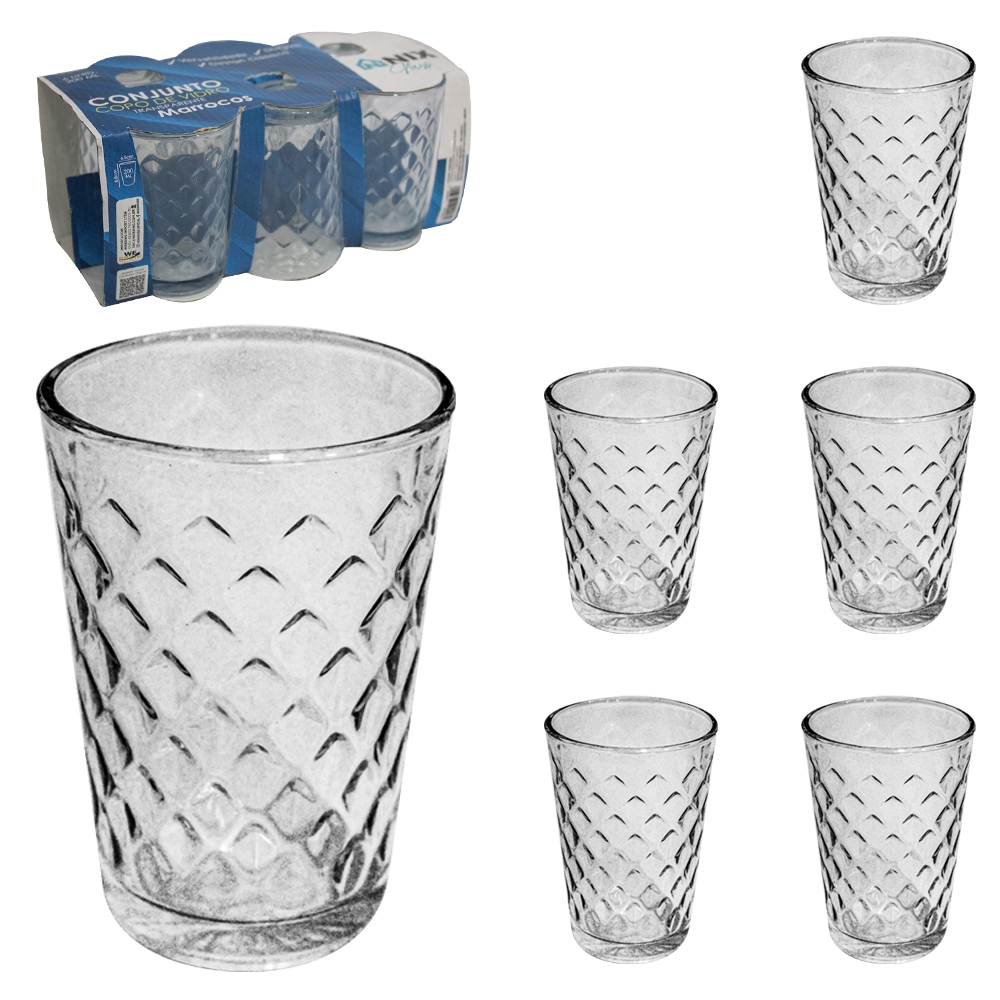 JOGO DE COPO DE VIDRO MARROCOS COM 6 PECAS 200ML