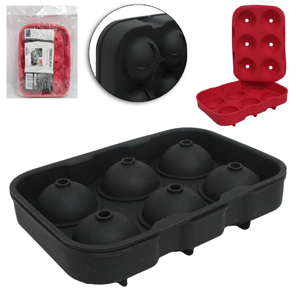 FORMA DE GELO COM 6 CAVIDADES BOLA ESFERICA DE SILICONE COM TAMPA 22ML 17,5X12,5X3CM