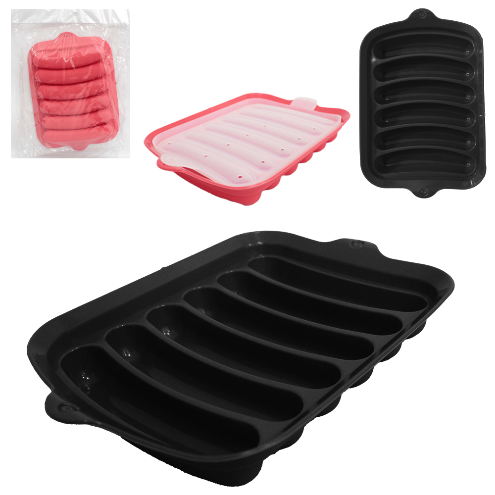 FORMA DE GELO COM 6 CAVIDADES SALSICHA DE SILICONE COM TAMPA 27ML 19,5X14,5X2,5CM