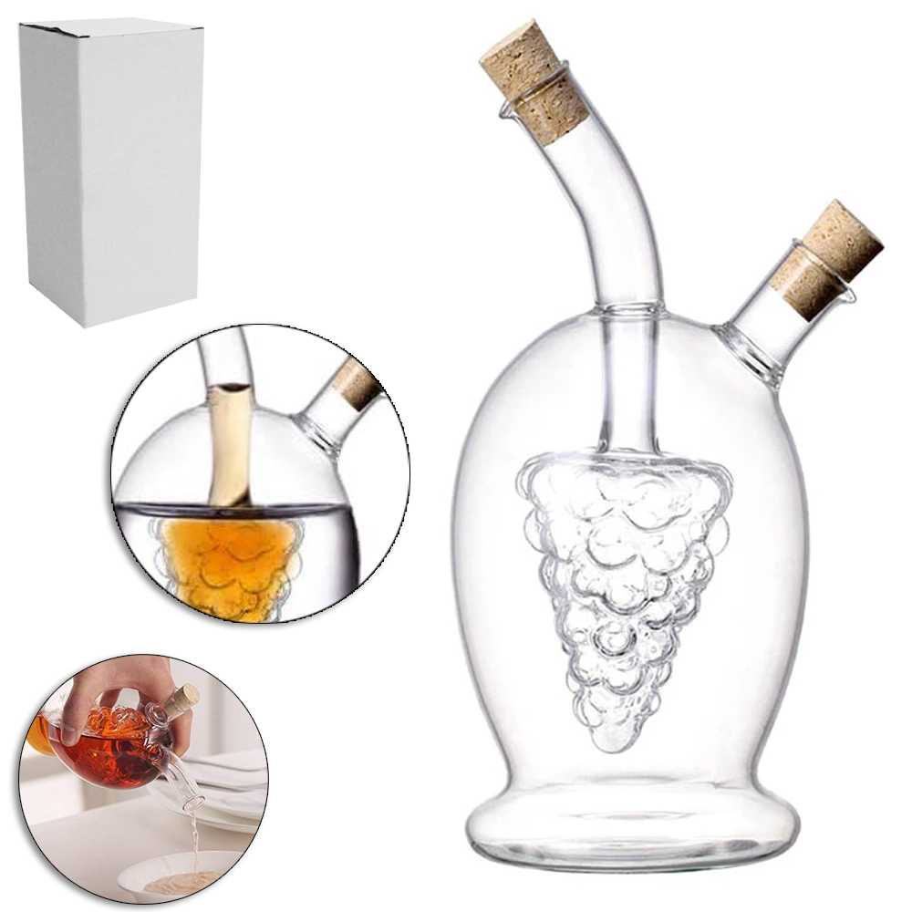 GALHETEIRO DE VIDRO BOROSSILICATO 2 EM 1 COM TAMPA ROLHA CORTICA 430ML / 60ML