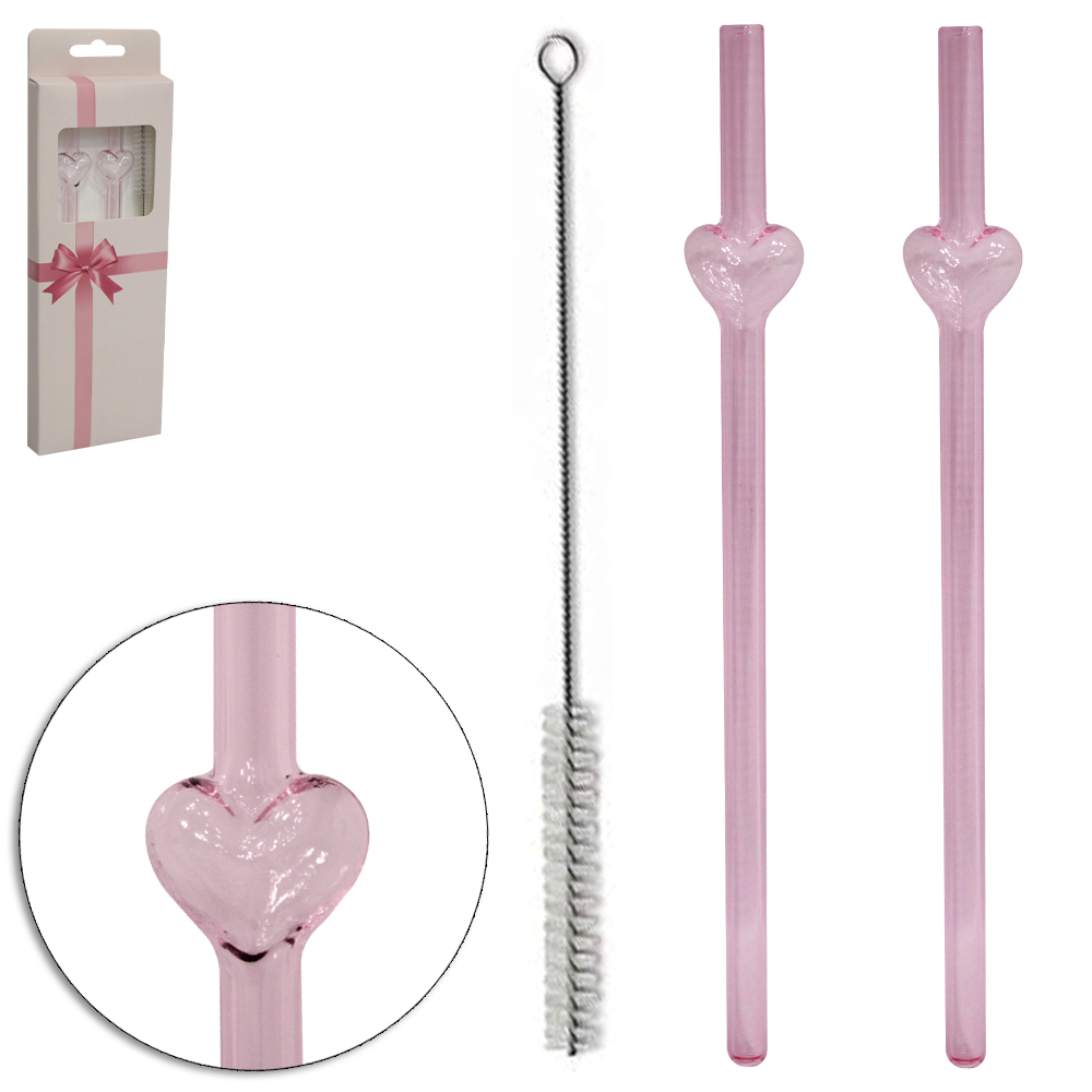 CANUDO DE VIDRO CORACAO REUTILIZAVEL 2 PECAS + ESCOVA HIGIENICA