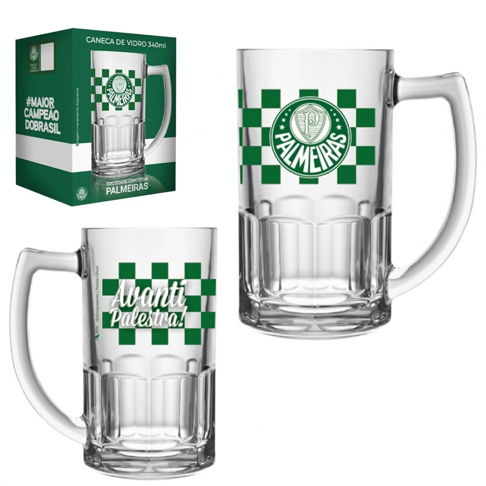 CANECA DE VIDRO BRISTOL PALMEIRAS PARA CHOPP 340ML