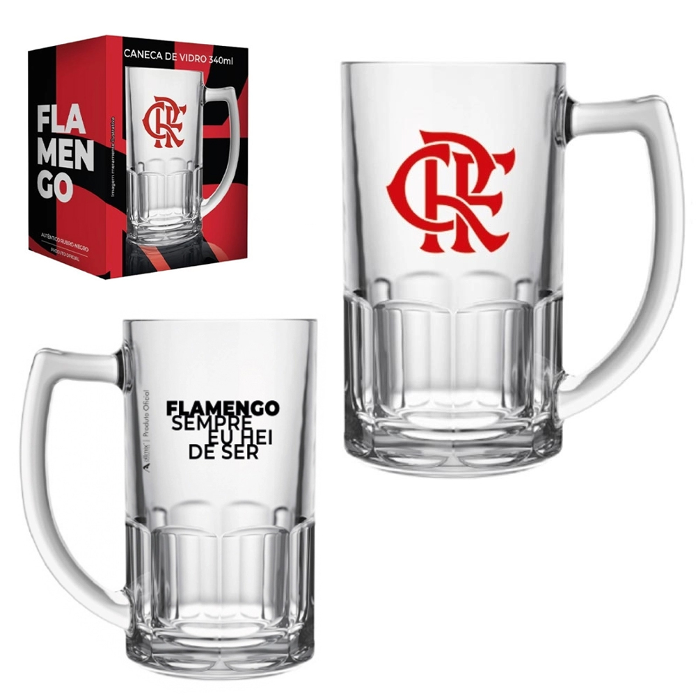 CANECA DE VIDRO BRISTOL FLAMENGO PARA CHOPP 340ML