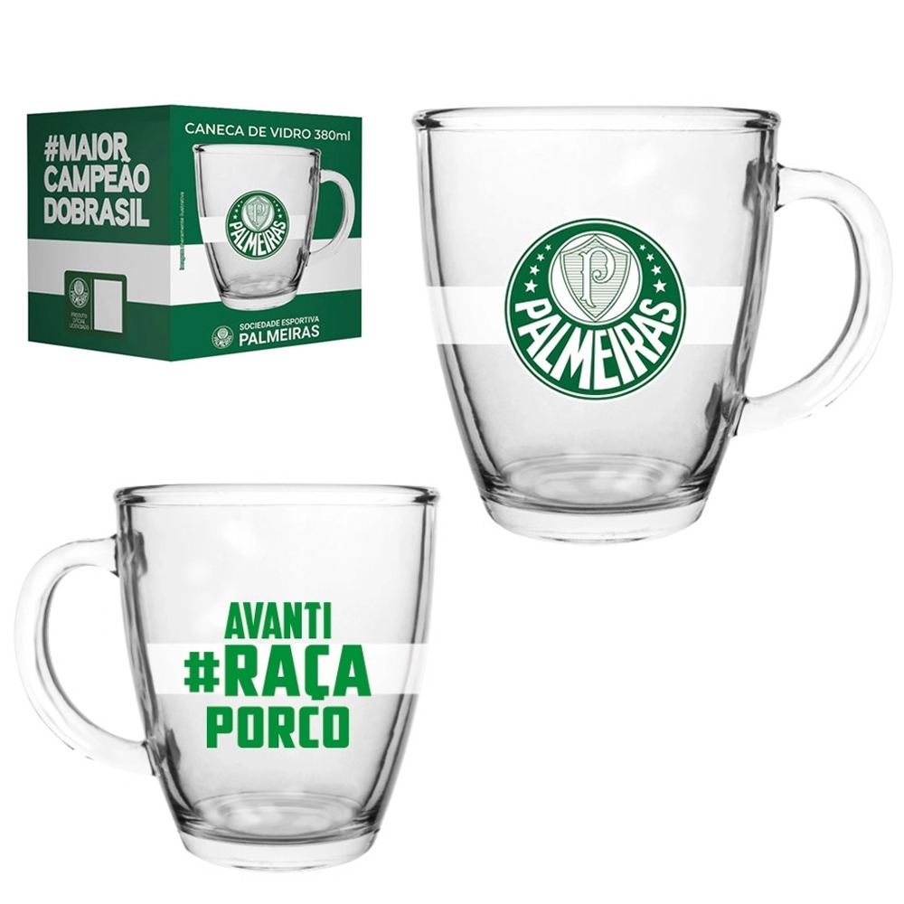 CANECA DE VIDRO CONICA PALMEIRAS 380ML