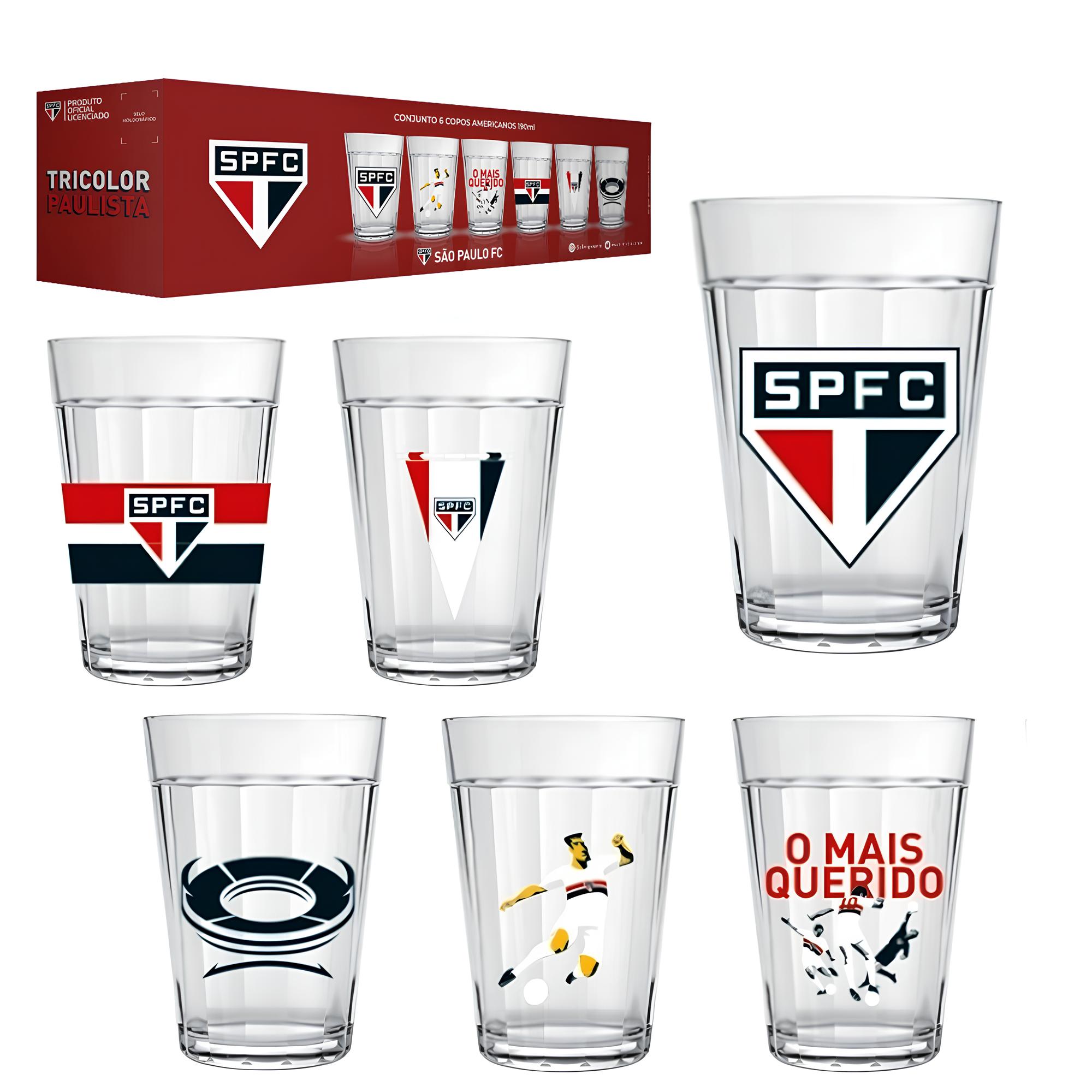 JOGO DE COPO AMERICANO DE VIDRO SAO PAULO COM 6 PECAS 190ML