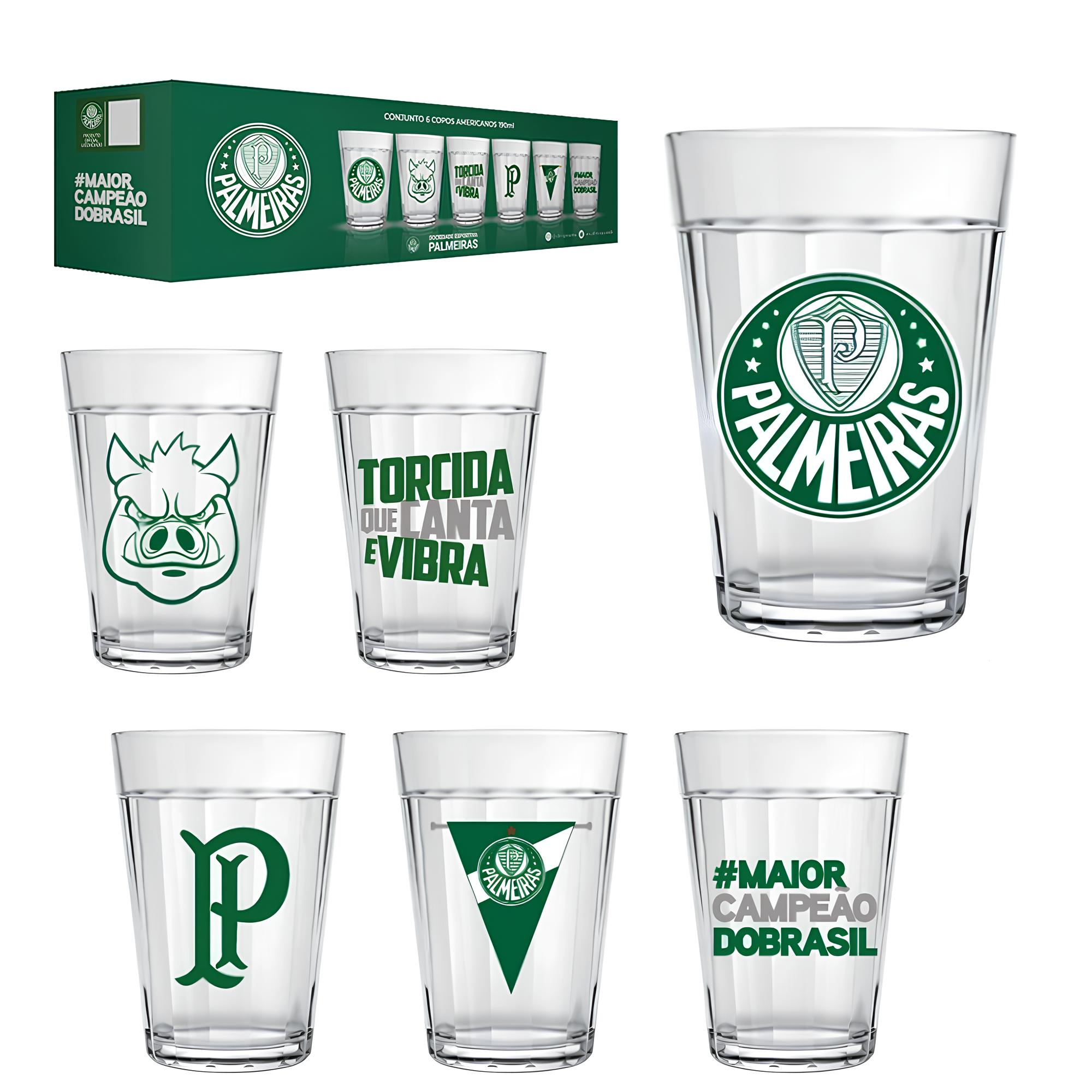 JOGO DE COPO AMERICANO DE VIDRO PALMEIRAS COM 6 PECAS 190ML