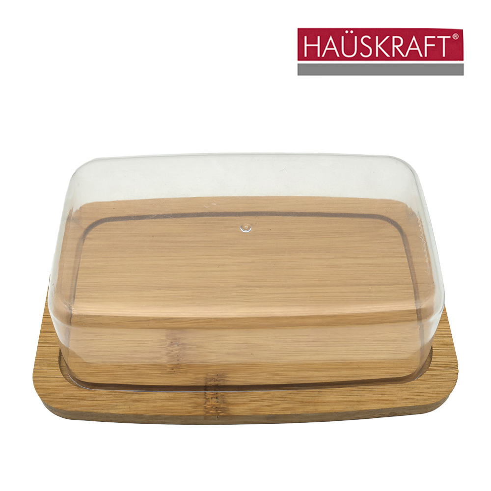 MANTEIGUEIRA RETANGULAR DE BAMBU COM TAMPA DE ACRILICO HAUSKRAFT 19,5X12,5X6,5CM