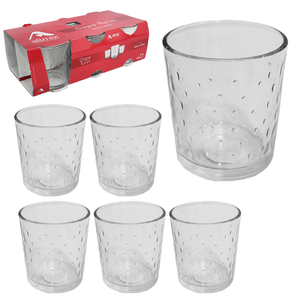 JOGO DE COPO DE VIDRO ROCKS TURIN COM 6 PECAS 265ML