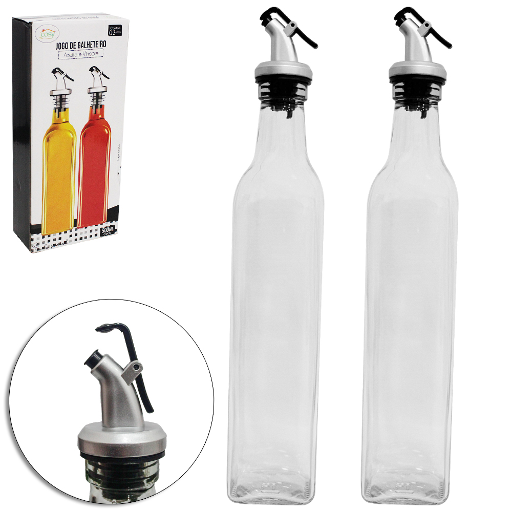 GALHETEIRO DE VIDRO COM BICO DOSADOR COM 2 PECAS 500ML