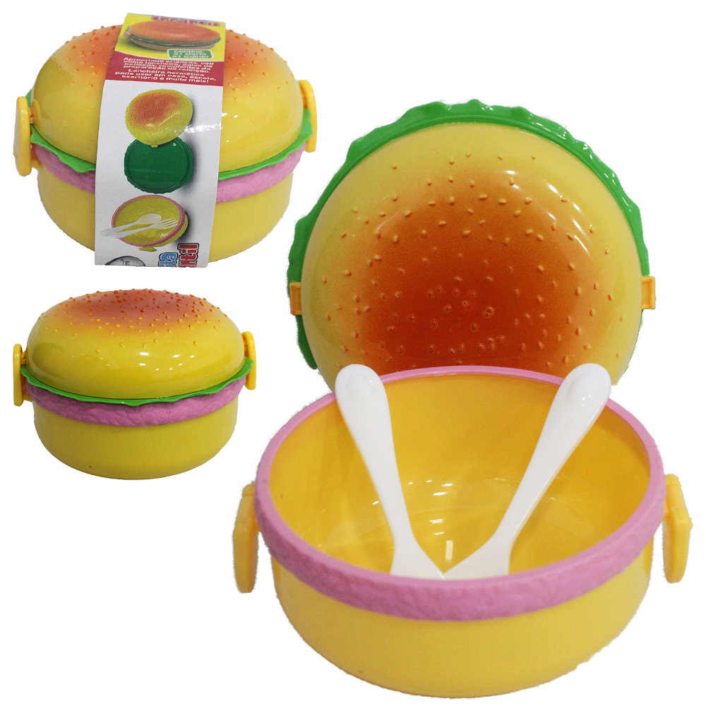 MARMITA DE PLASTICO HAMBURGUER COM BANDEJA + TRAVA LATERAL + COLHER E GARFO