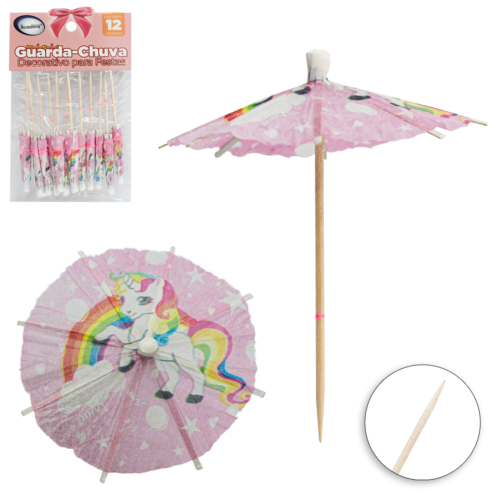 GARFO / GARFINHO PALITO DE BAMBU GUARDA CHUVA DECORATIVO PARA FRUTAS E PETISCOS 12 PECAS 10CM