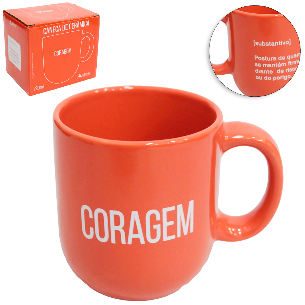 CANECA DE PORCELANA CORAGEM LARANJA 220ML