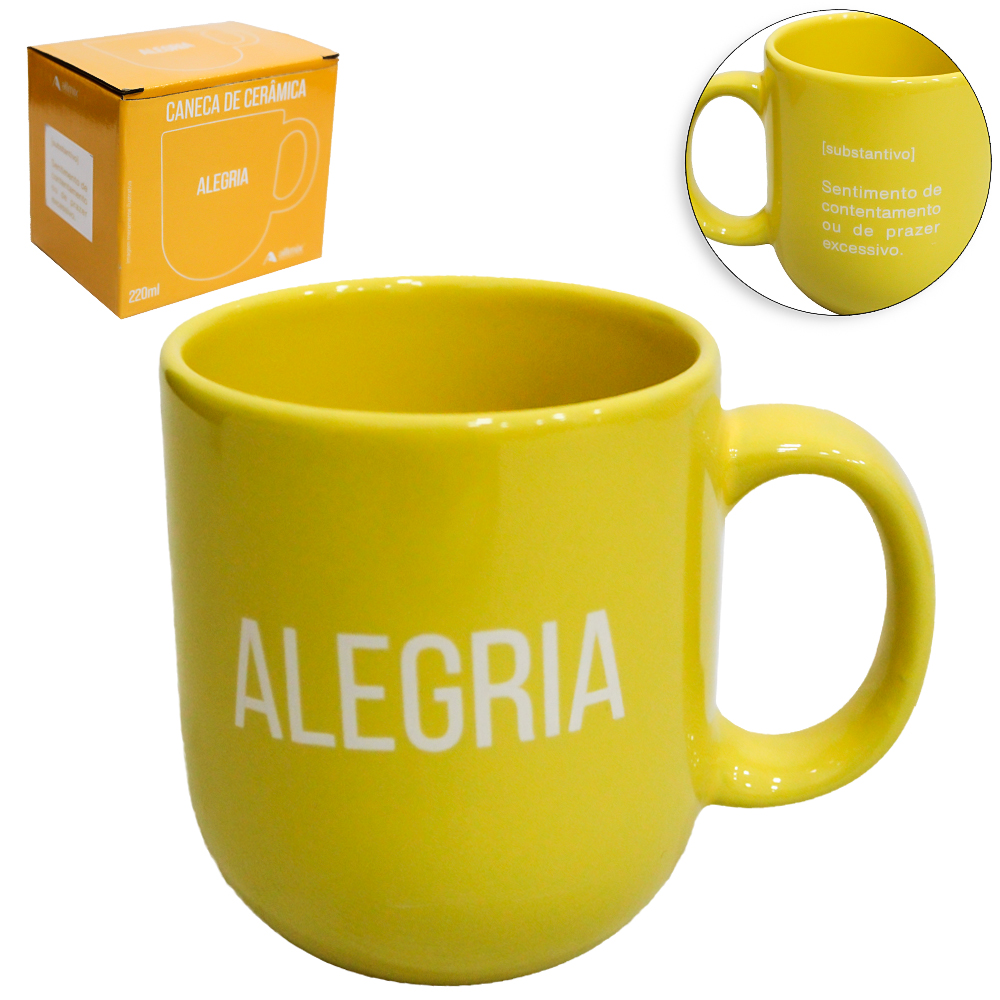 CANECA DE PORCELANA ALEGRIA AMARELA 220ML
