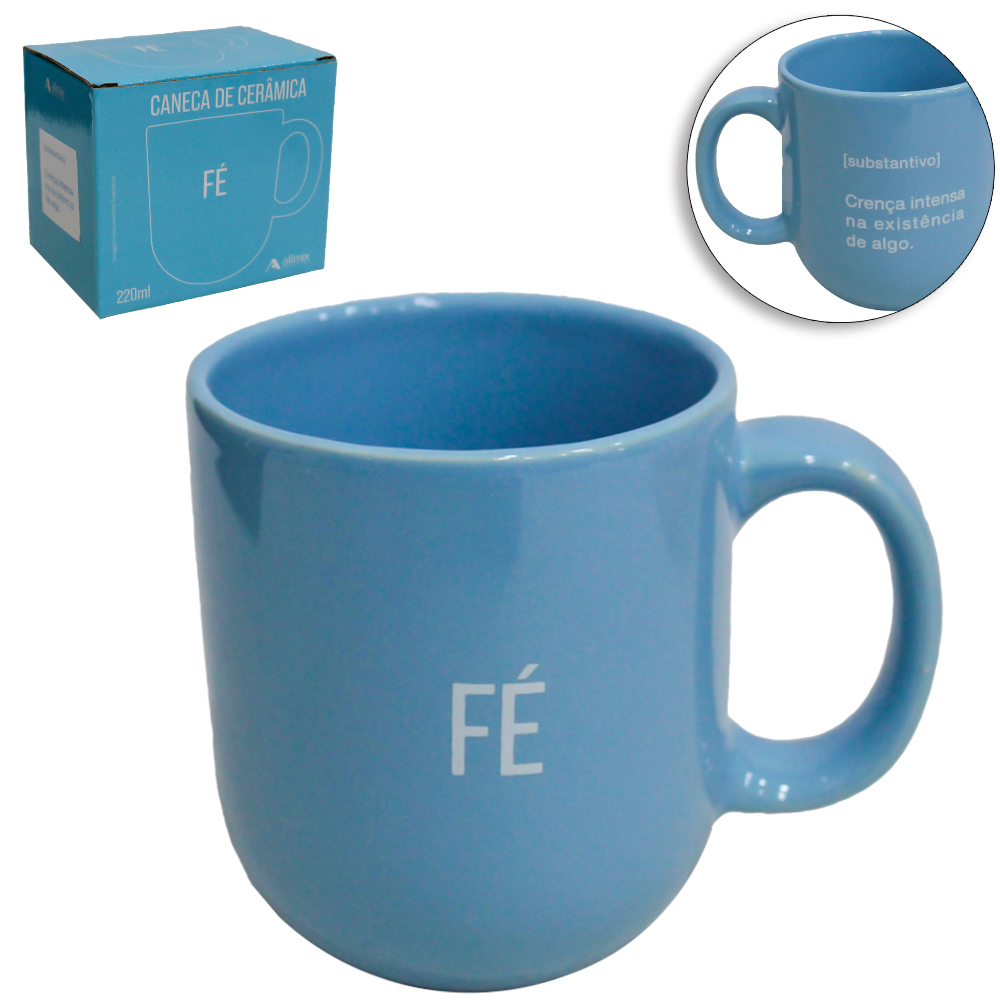 CANECA DE PORCELANA FE AZUL 220ML