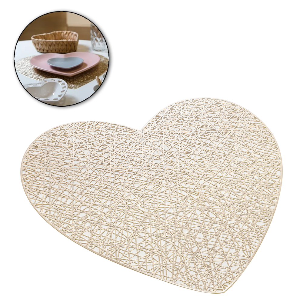 TOALHA LUGAR AMERICANO DE PVC CORACAO DOURADO 39X38CM