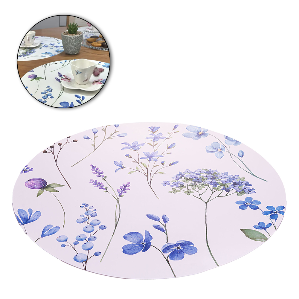 TOALHA LUGAR AMERICANO DE PLASTICO REDONDA PRIMAVERA AZUL 38CM DE Ø