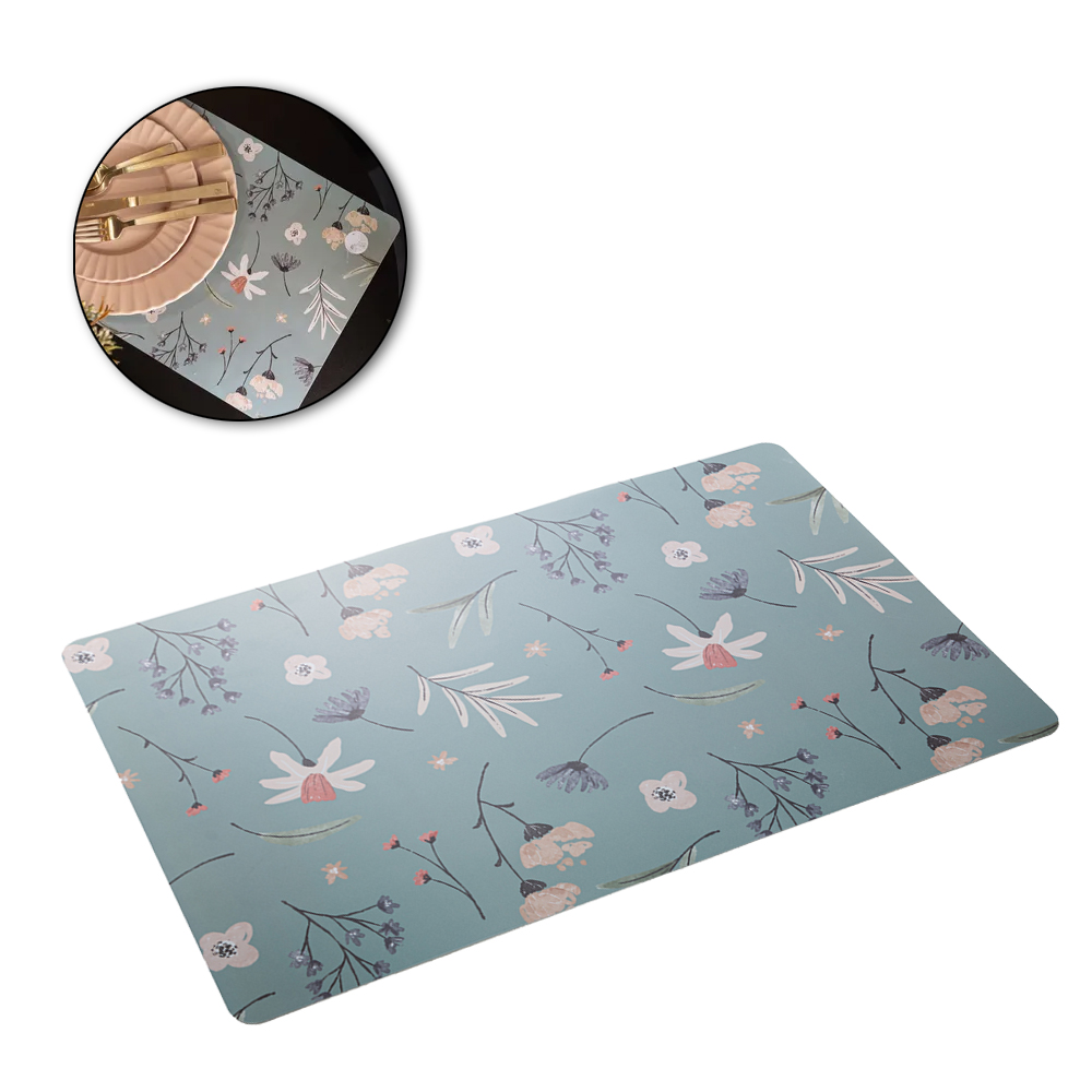 TOALHA LUGAR AMERICANO DE PLASTICO RETANGULAR FLORES E FOLHAS 43,5X28,5CM