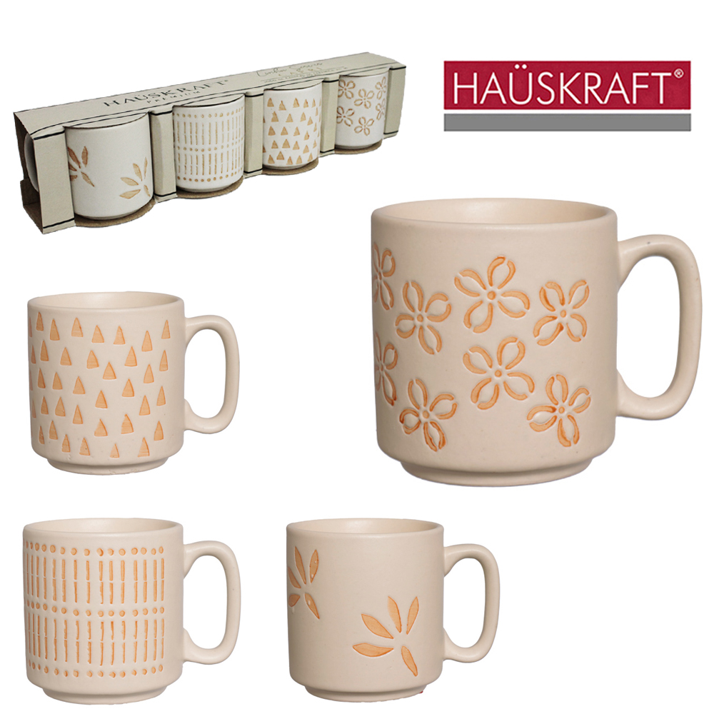 JOGO DE CANECA DE PORCELANA LINHA SERVIR CAPRI HAUSKRAFT PREMIUM 4 PECAS 235ML
