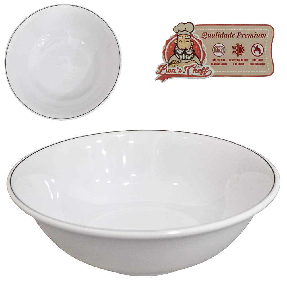 TIGELA DE MELAMINA REDONDA GOURMET BRANCO LINE 980ML 6,5X20CM DE Ø BONS CHEFF