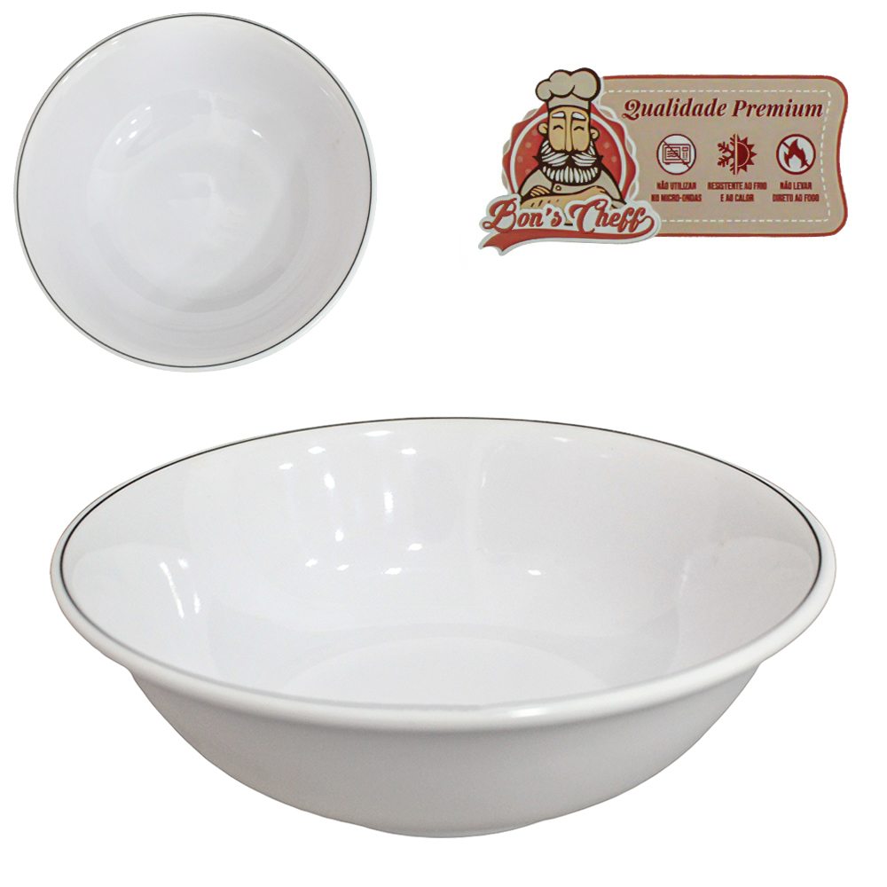 TIGELA DE MELAMINA REDONDA GOURMET BRANCO LINE 600ML 6,5X17,5CM DE Ø BONS CHEFF