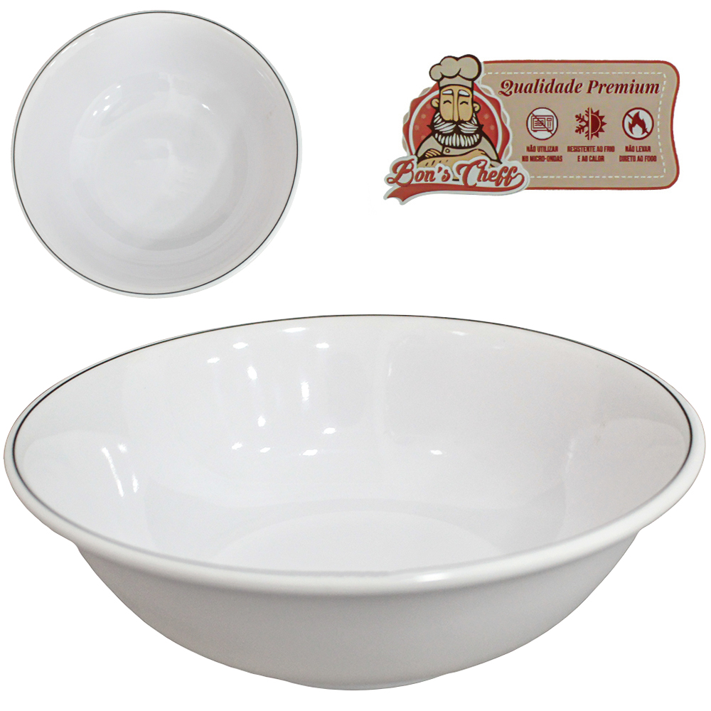 TIGELA DE MELAMINA REDONDA GOURMET BRANCO LINE 1200ML 8X22,5CM DE Ø BONS CHEFF