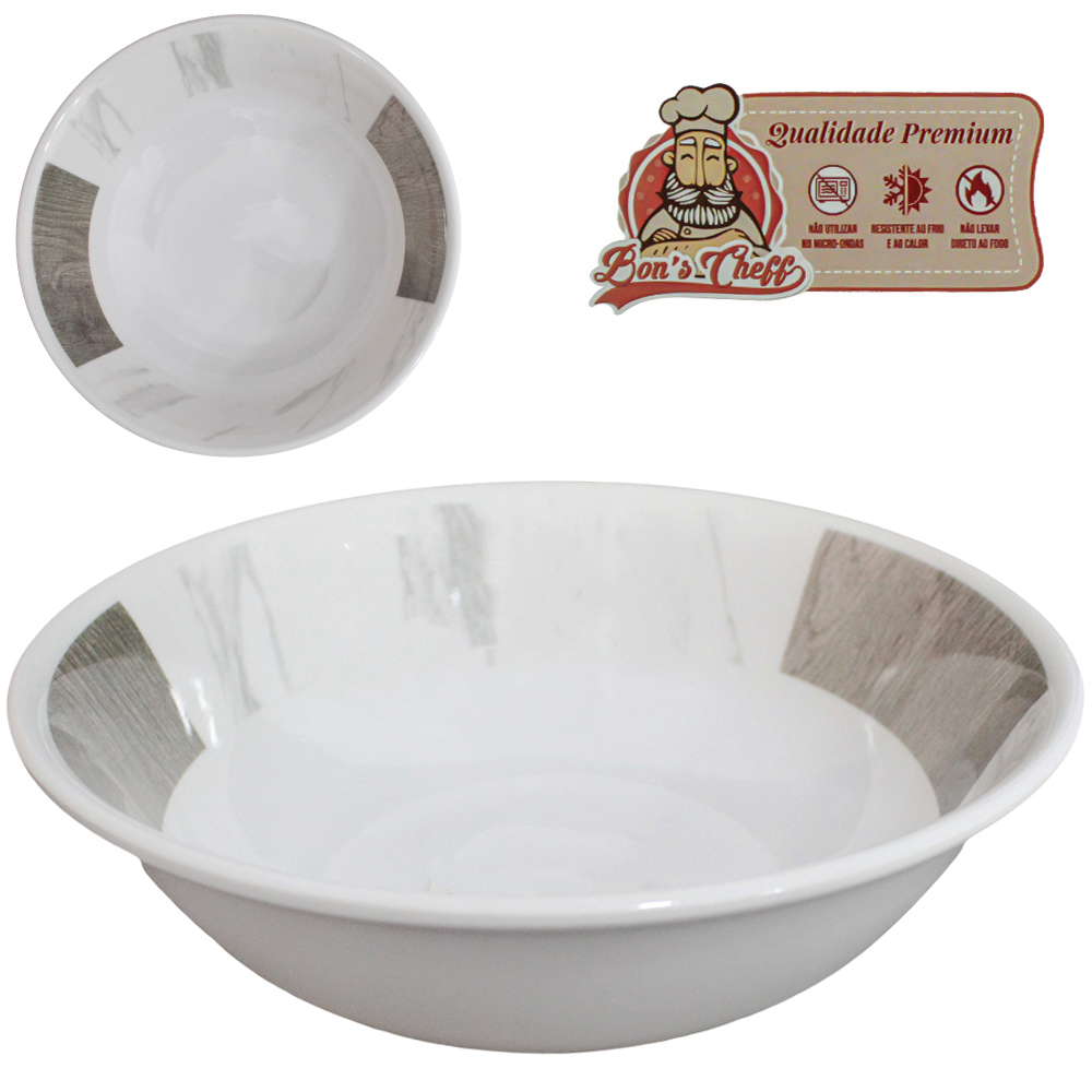 TIGELA DE MELAMINA REDONDA GOURMET MARMORIZADA 1200ML 8X22,5CM DE Ø BONS CHEFF