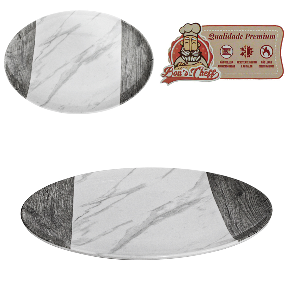 TRAVESSA DE MELAMINA OVAL GOURMET MARMORIZADA 20X14CM BONS CHEFF