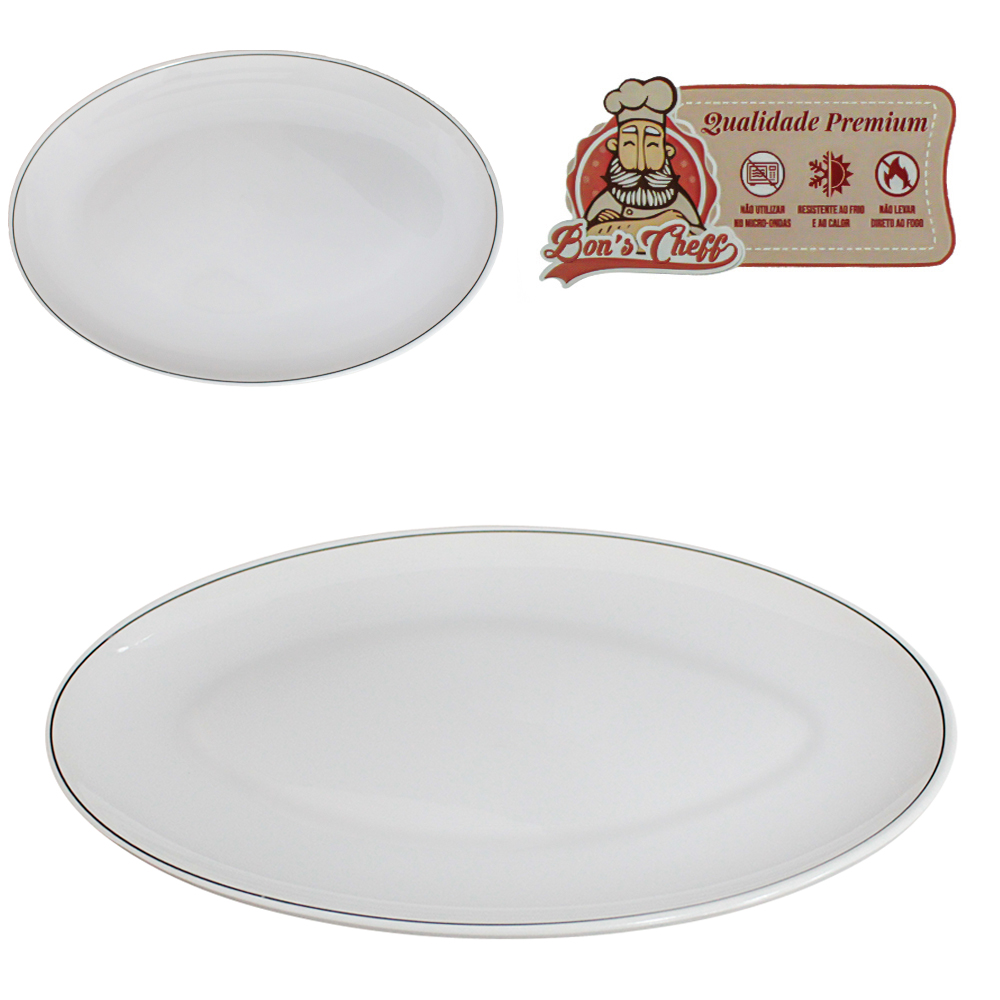 TRAVESSA DE MELAMINA OVAL GOURMET BRANCO LINE 27,5X19,5CM