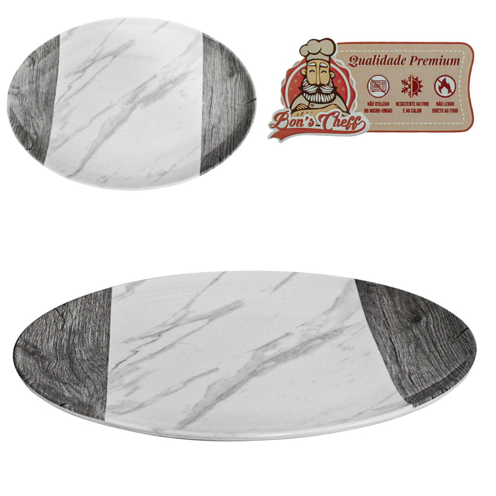 TRAVESSA DE MELAMINA OVAL GOURMET MARMORIZADA 27,5X19,5CM BONS CHEFF