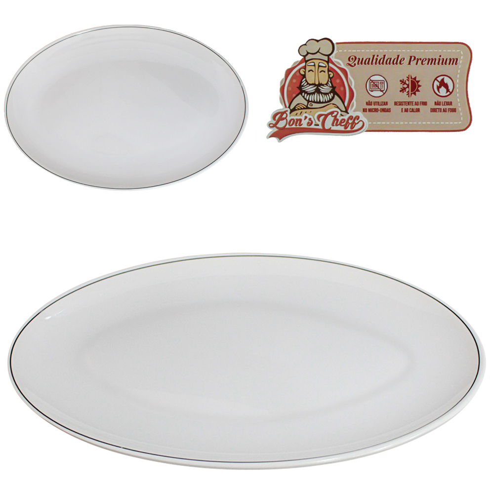 TRAVESSA DE MELAMINA OVAL GOURMET BRANCO LINE 33,5X25CM BONS CHEFF