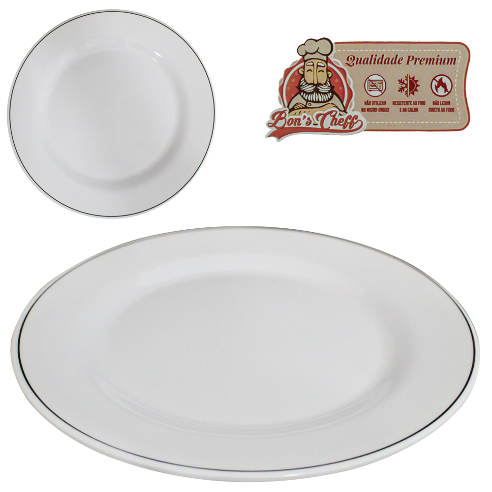 PRATO DE MELAMINA FUNDO GOURMET BRANCO LINE 22,5CM DE Ø BONS CHEFF