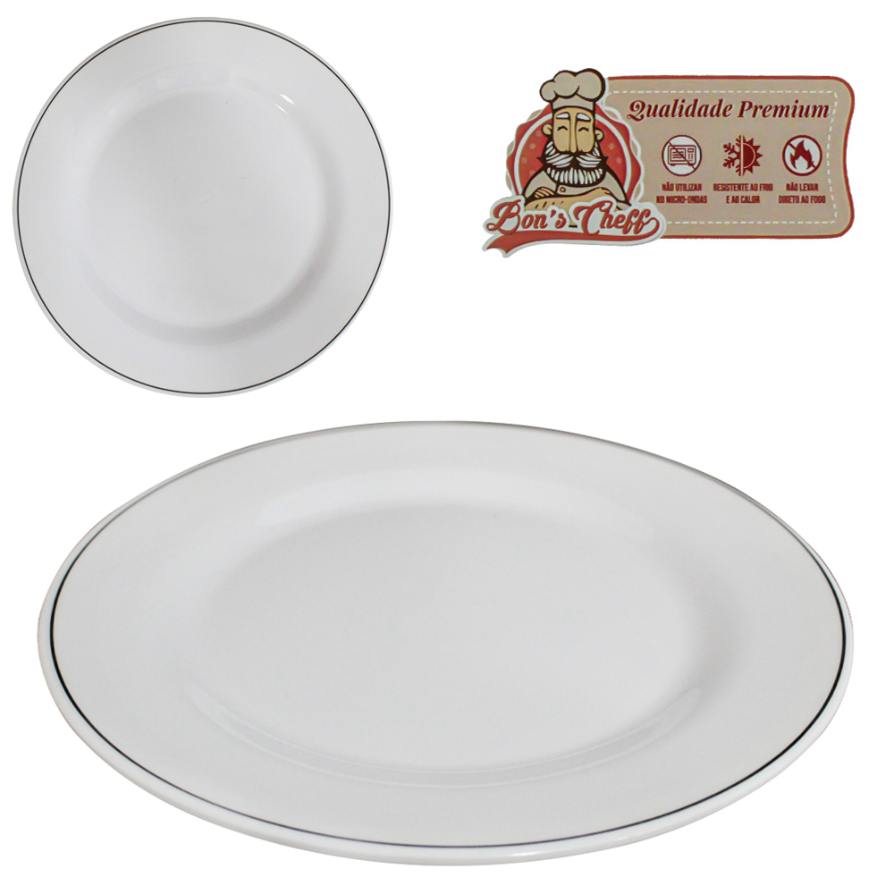 PRATO DE MELAMINA FUNDO GOURMET BRANCO LINE 22,2CM DE Ø BONS CHEFF