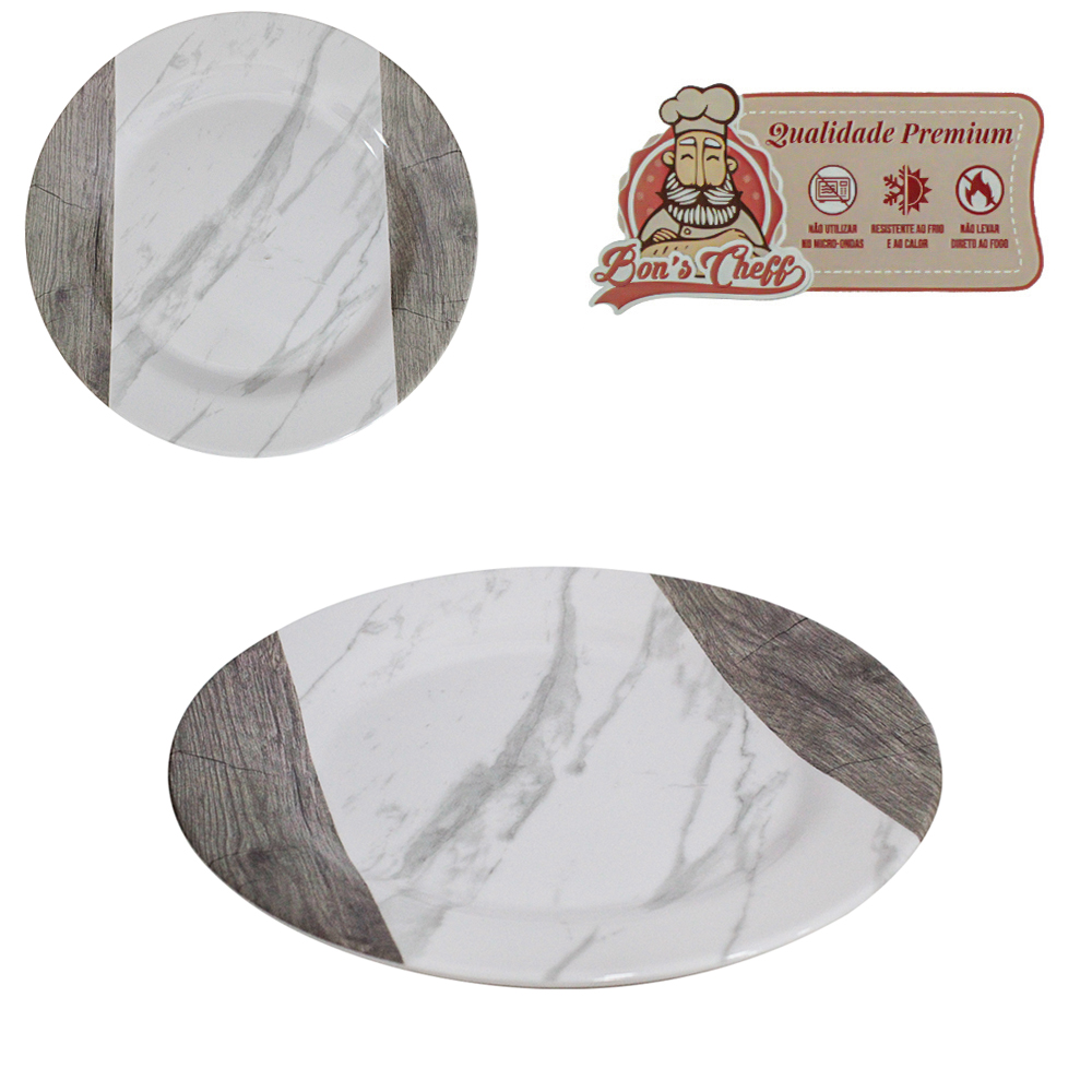 PRATO DE MELAMINA PARA SOBREMESA GOURMET MARMORIZADA 17CM DE Ø BONS CHEFF