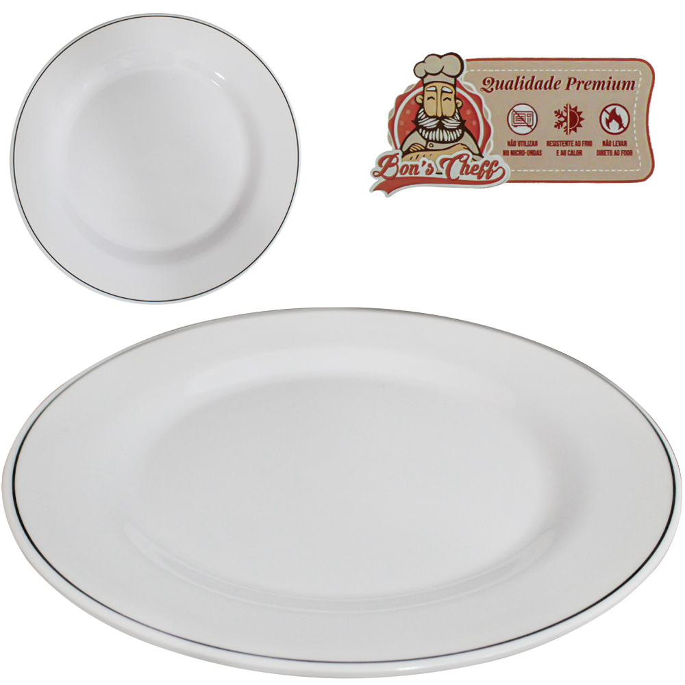 PRATO DE MELAMINA FUNDO GOURMET BRANCO LINE 25CM DE Ø BONS CHEFF