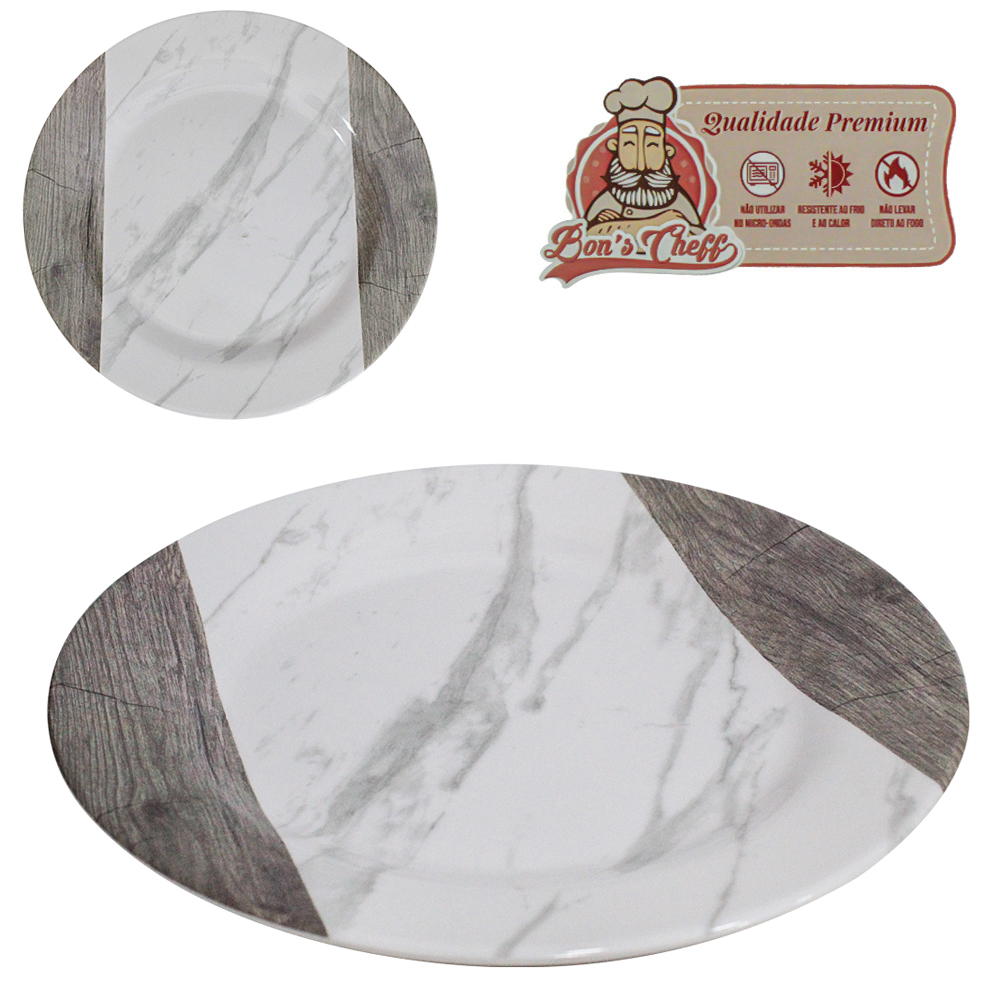 PRATO DE MELAMINA FUNDO GOURMET MARMORIZADA 22,5CM DE Ø BONS CHEFF