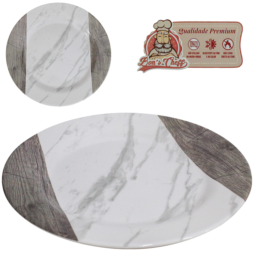 PRATO DE MELAMINA FUNDO GOURMET MARMORIZADA 25CM DE Ø BONS CHEFF